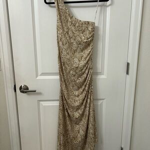 NWT Tommy Bahama Beige Patterned One Shoulder Maxi Dress